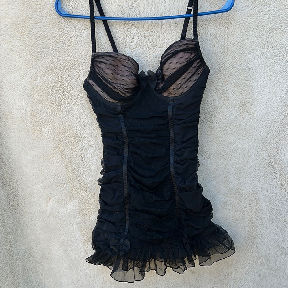Black Sheer Ruched Dress